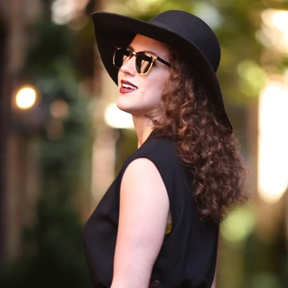 Aerie Black Wide Brim Wool Felt Hat Fall Boho Coastal Cowgirl Chic 70s Blogger - Picture 2 of 2